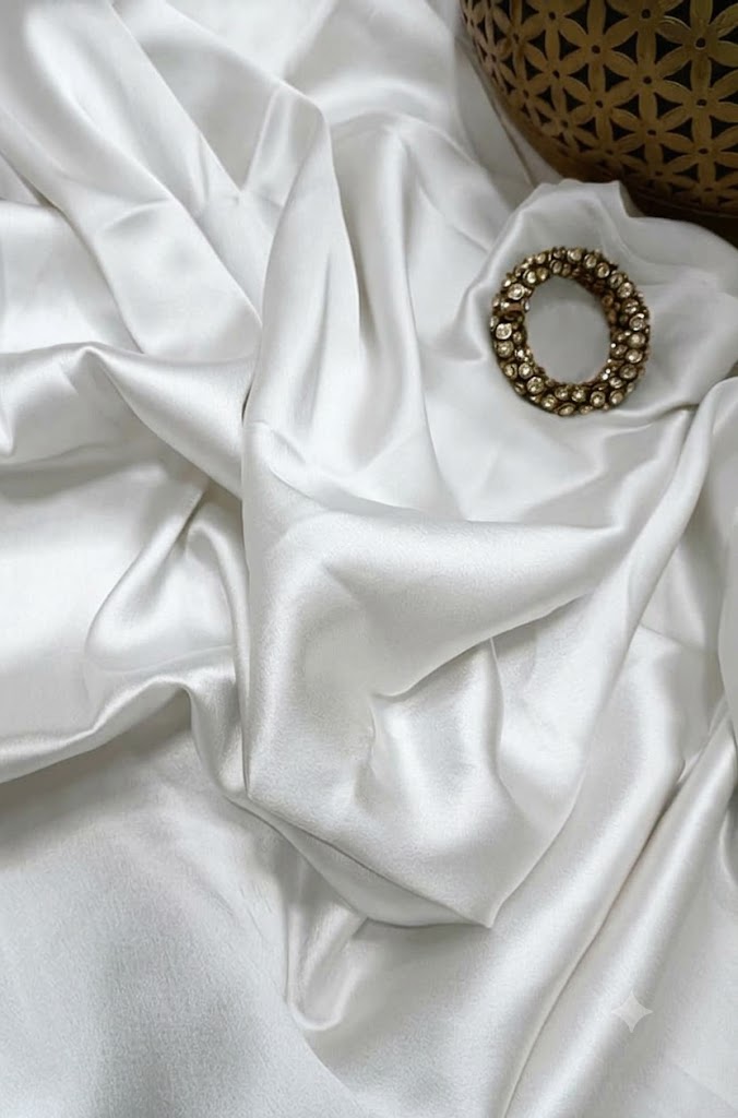 Lustrous Pastel Satin Silk White – Artisan Weave for Bridal & Occasion Wear (1 Mtr)