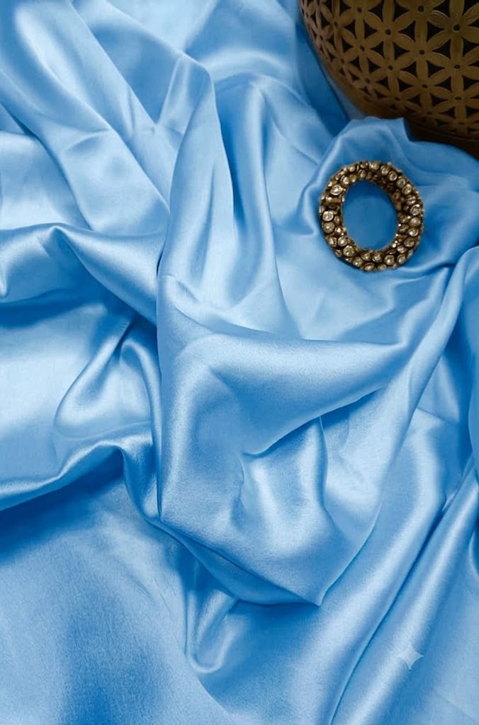 Lustrous Pastel Satin Silk Sky blue – Artisan Weave for Bridal & Occasion Wear (1 Mtr)