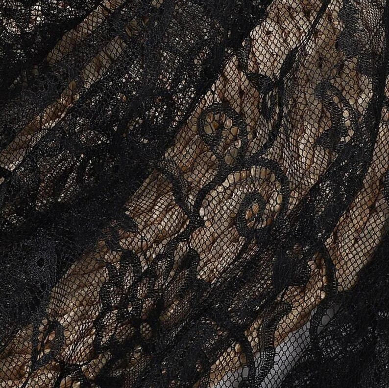 Romantic Peony Flower Lace Fabric Floral Embroidery Tulle Lace for Wedding Dress - Black (1M)